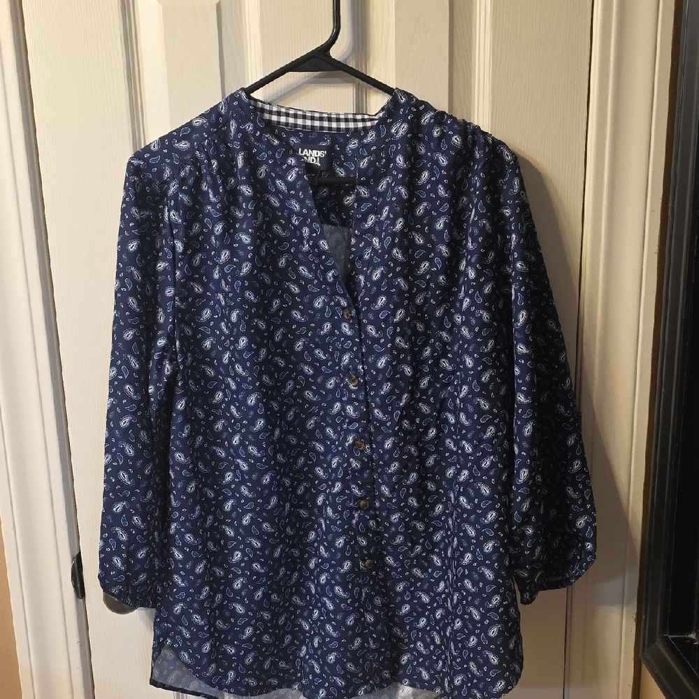 Lands' End Navy Paisley Shirt